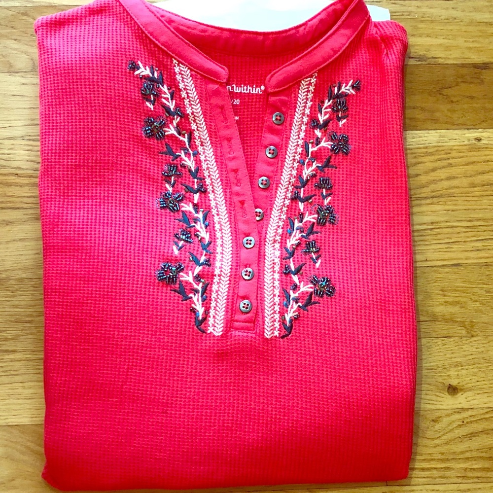 New Woman Within Embroidered Henley